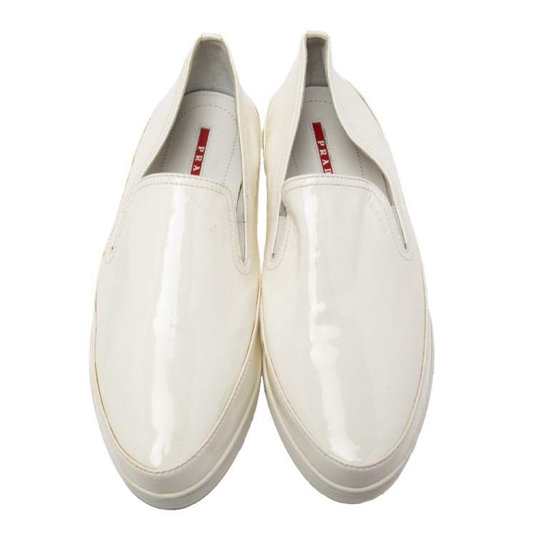 Pre Owned Prada Cream Patent Leather Slip on Sneakers Size 38