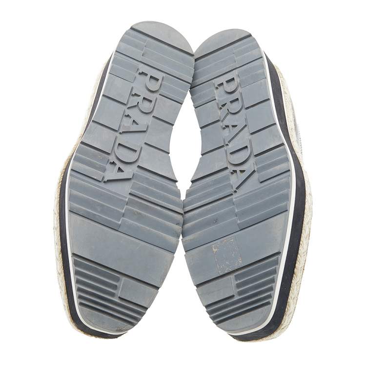 Pre Owned Prada Metallic Grey Brogue Leather Wave Wingtip Espadrille Platform Derby Sneakers Size 39.5