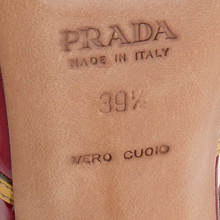 Pre Owned Prada Red/Yellow Patent Leather Slingback Sandals Size 39.5