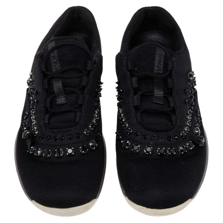 Pre Owned Prada Black Mesh Crystal Embellished Slip On Sneakers Size 40
