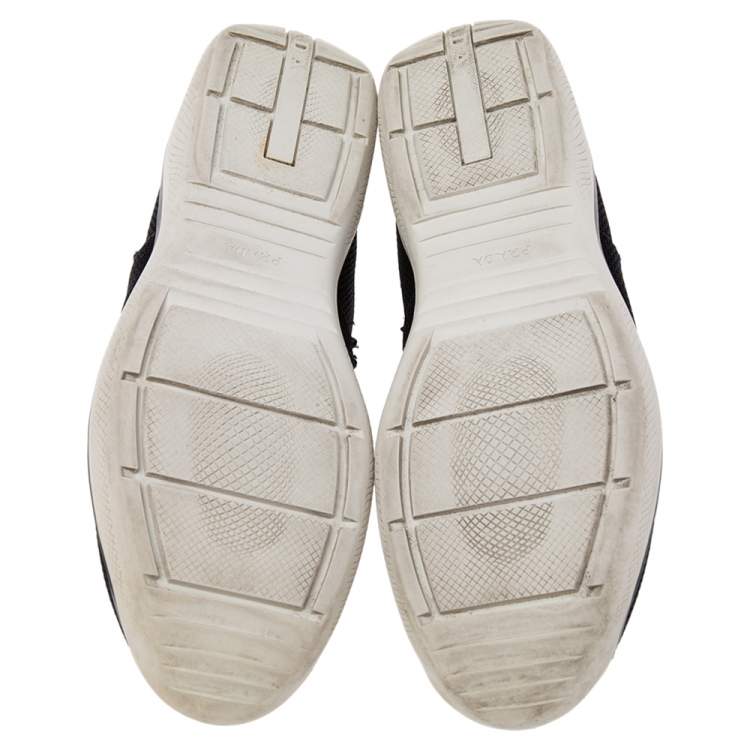 Pre Owned Prada Black Mesh Crystal Embellished Slip On Sneakers Size 40