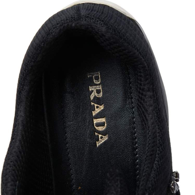 Pre Owned Prada Black Mesh Crystal Embellished Slip On Sneakers Size 40