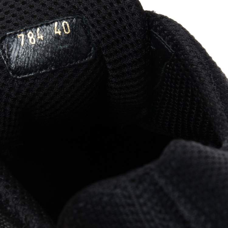 Pre Owned Prada Black Mesh Crystal Embellished Slip On Sneakers Size 40