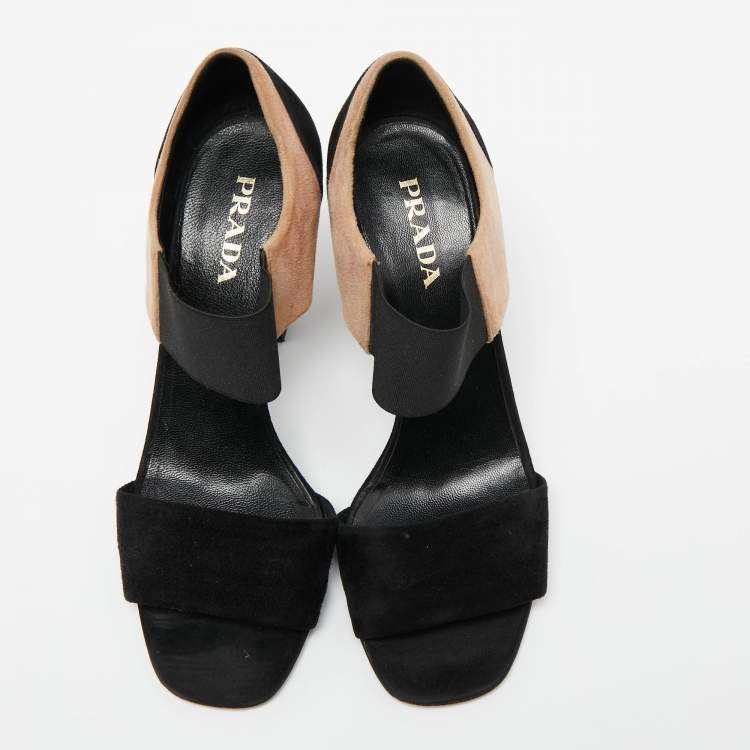 Pre Owned Prada Black/Beige Suede Ankle Strap Sandals Size 38
