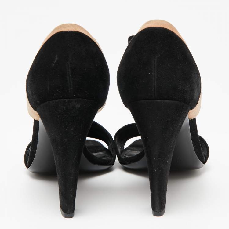 Pre Owned Prada Black/Beige Suede Ankle Strap Sandals Size 38