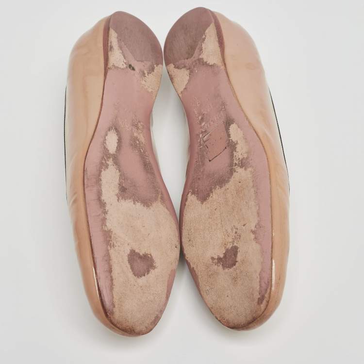 Pre Owned Prada Beige Patent Leather Smoking Slippers Size 40.5