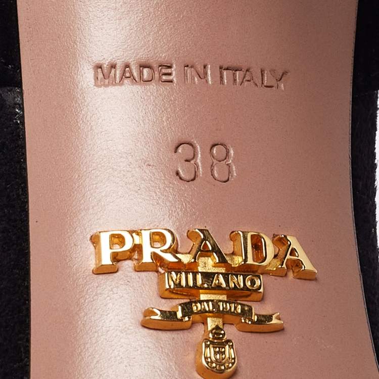 Pre Owned Prada Black Suede Cut-Out Peep-Toe Platform Sandals Size 38