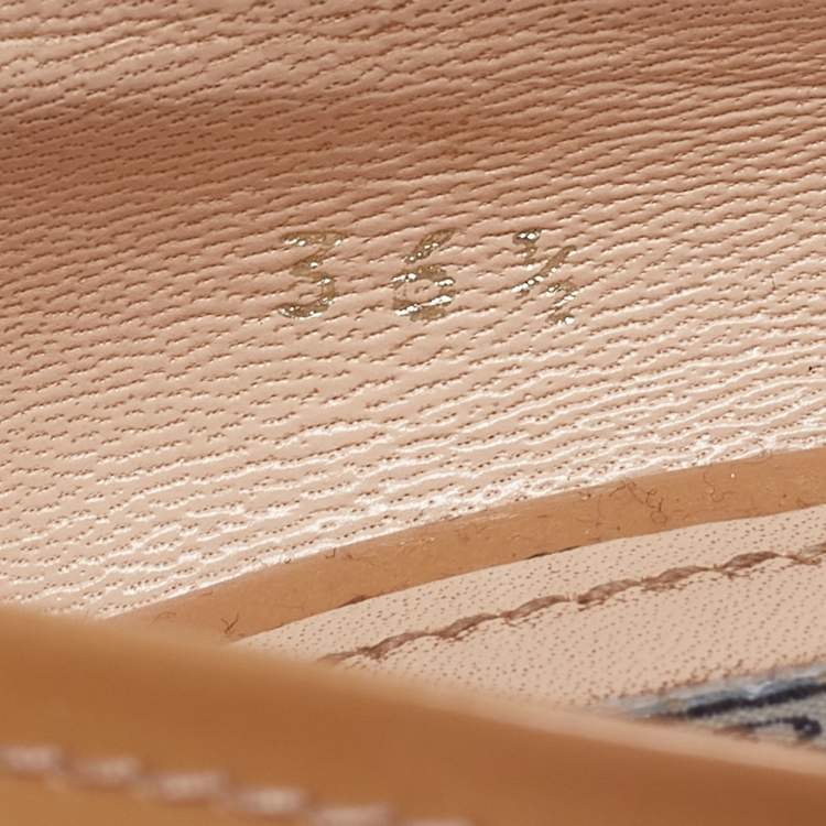 Pre Owned Prada Beige Patent Leather Bow Peep-Toe Wedge Pumps Size 36.5