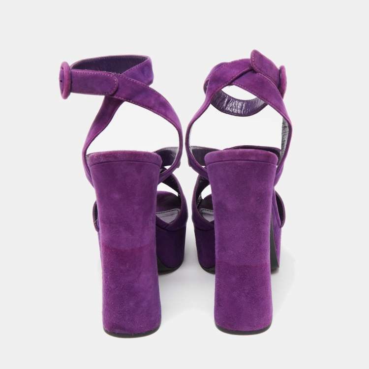 Pre Owned Prada Purple Suede Platform Ankle Strap Sandals Size 37 