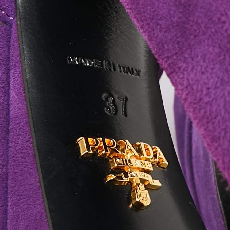 Pre Owned Prada Purple Suede Platform Ankle Strap Sandals Size 37 
