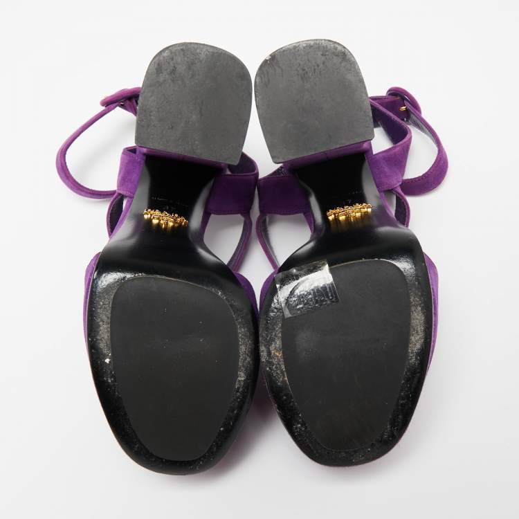 Pre Owned Prada Purple Suede Platform Ankle Strap Sandals Size 37 