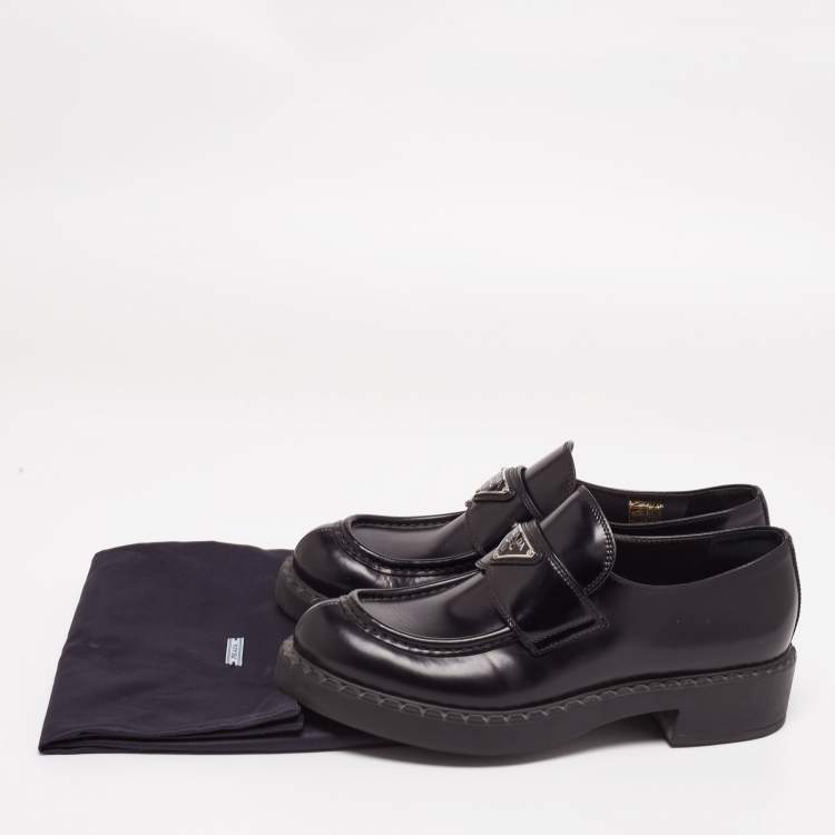 Pre Owned Prada Black Patent Leather Platform Loafers Size 38.5