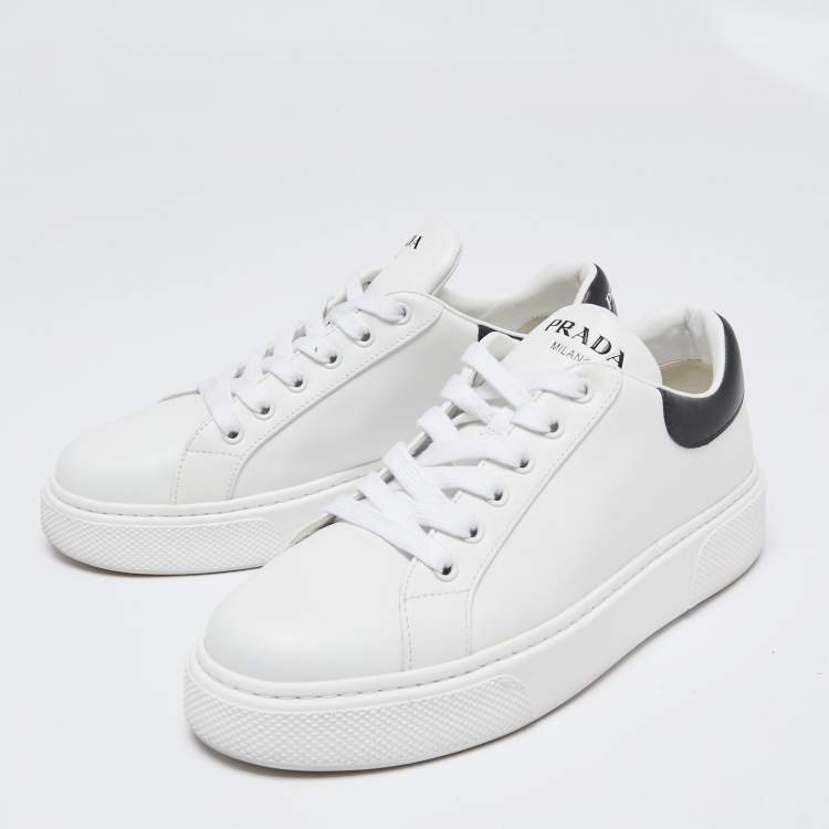 Prada White/Black Leather Lace Up Sneakers Size  Prada | TLC