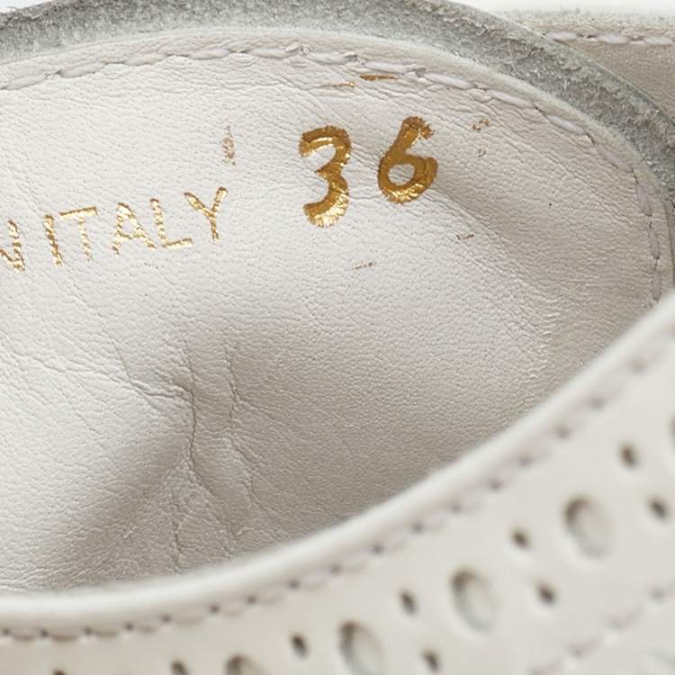 Pre Owned Prada Metallic White Leather Wave Wingtip Platform Derby Size 36
