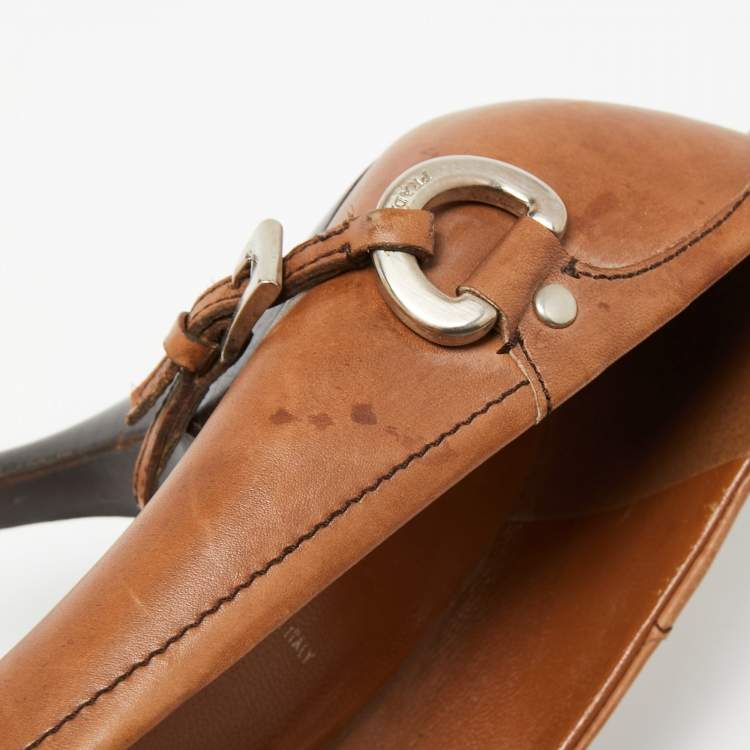 Pre Owned Prada Brown Leather Pointed Toe Pumps Size 37
