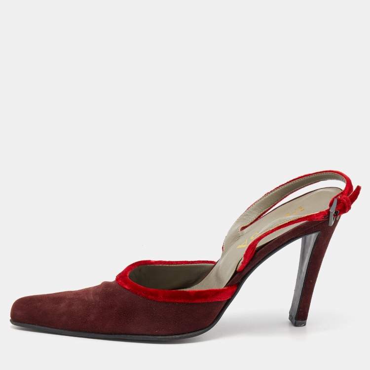 Prada Vintage Burgundy/Red Suede And Velvet Slingback Sandals Size   Prada | TLC