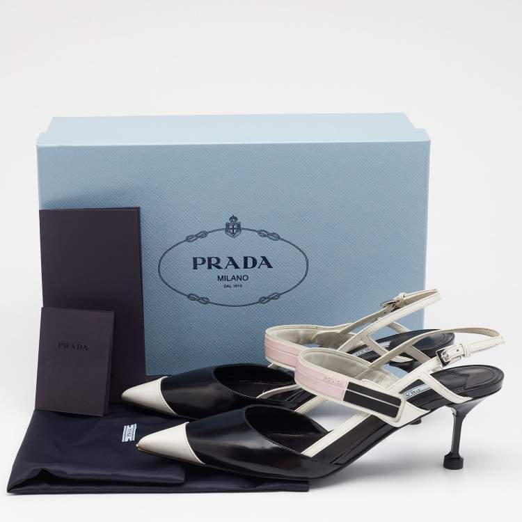Pre Owned Prada Multicolor Leather Slingback 65 Kitten Heel Sandals Size 37
