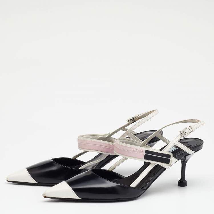 Pre Owned Prada Multicolor Leather Slingback 65 Kitten Heel Sandals Size 37