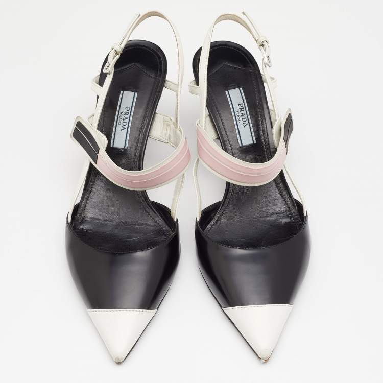 Pre Owned Prada Multicolor Leather Slingback 65 Kitten Heel Sandals Size 37