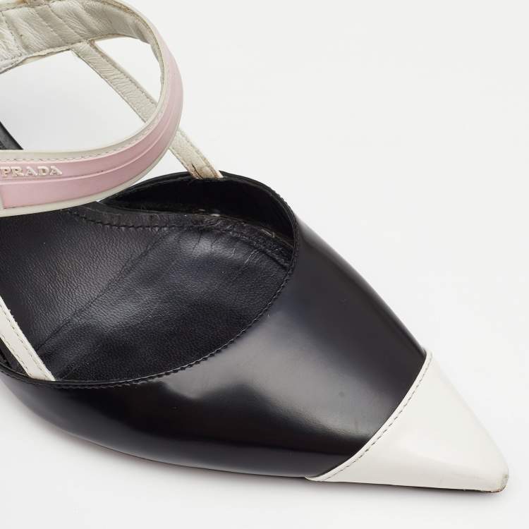 Pre Owned Prada Multicolor Leather Slingback 65 Kitten Heel Sandals Size 37