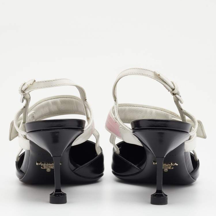 Pre Owned Prada Multicolor Leather Slingback 65 Kitten Heel Sandals Size 37