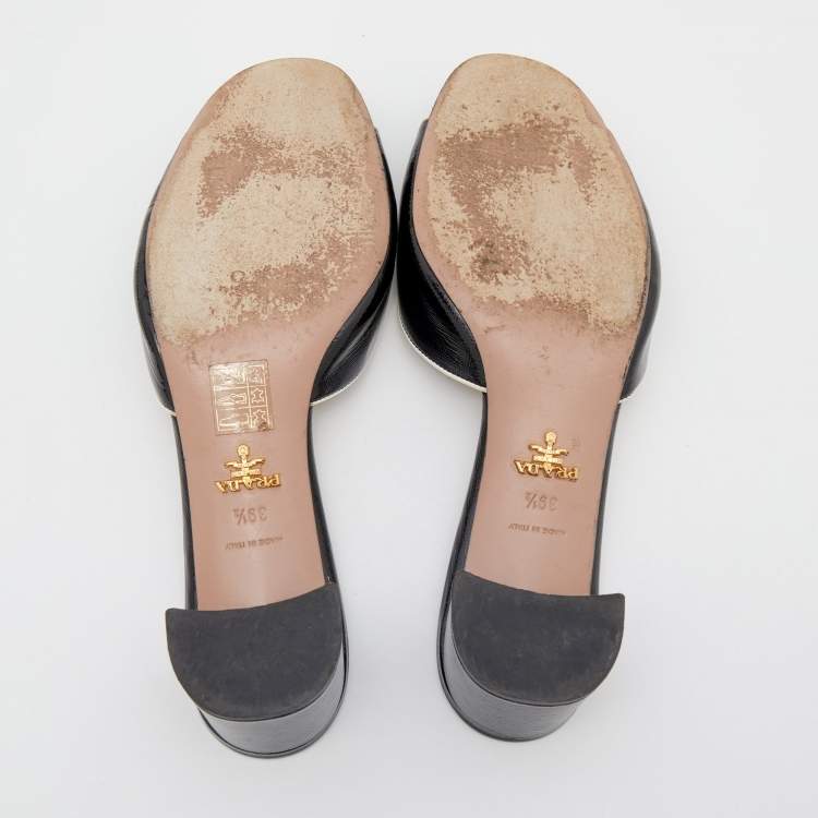 Pre Owned Prada Black Patent Saffiano Leather Crystal Embellished Slide Sandals Size 39.5