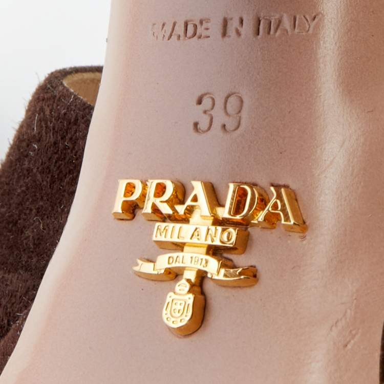 Pre Owned Prada Dark Brown Suede Platform Ankle Strap Sandals Size 39