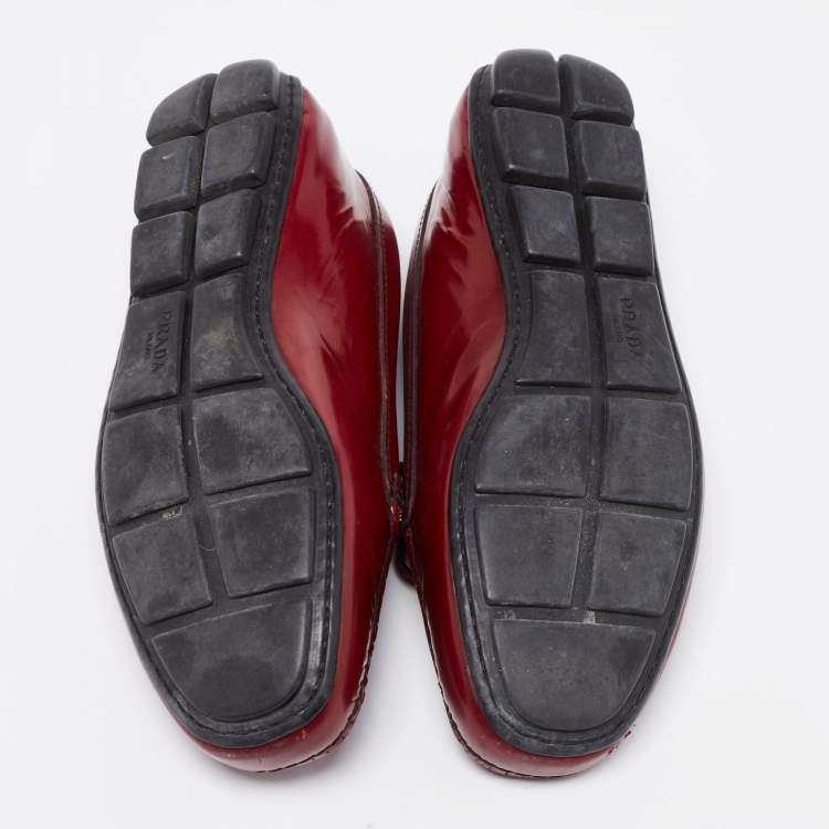 Pre Owned Prada Red Glossy Leather Bow Slip On Loafers Size 36