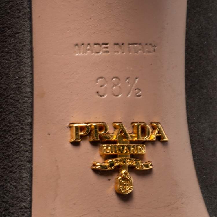 Pre Owned Prada Olive Green Suede Open Toe Platform Pumps Size 38.5