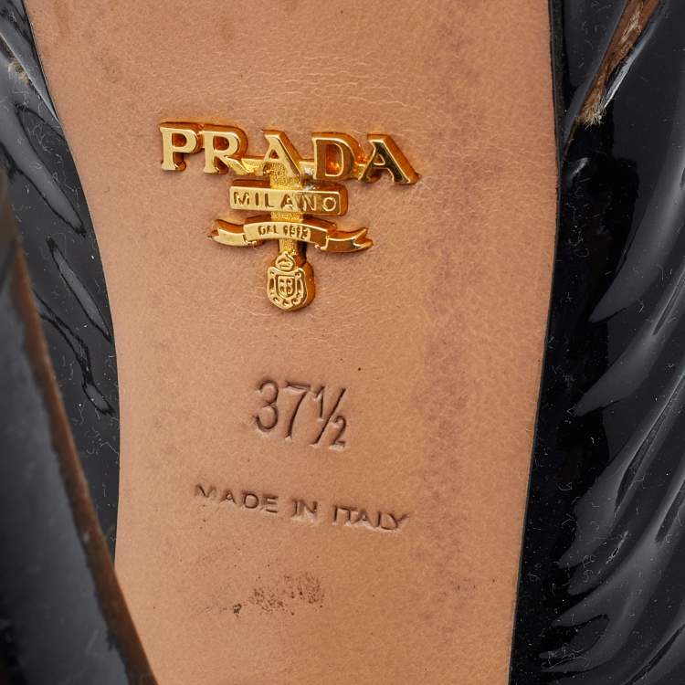 Pre Owned Prada Black Patent Leather Peep Toe Slingback Platform Sandals Size 37.5