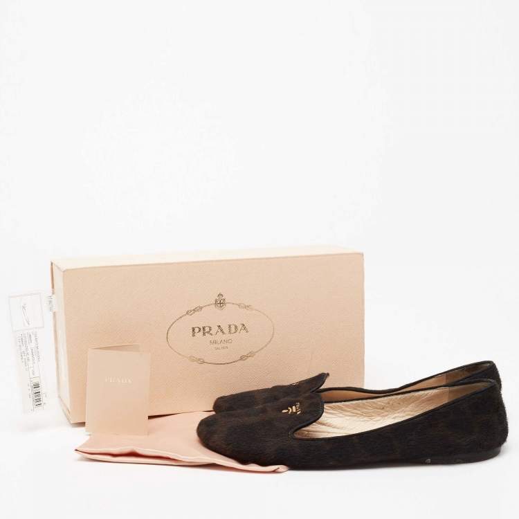 Pre Owned Prada Dark Brown/Black Calf Hair Smoking Slippers Size 40