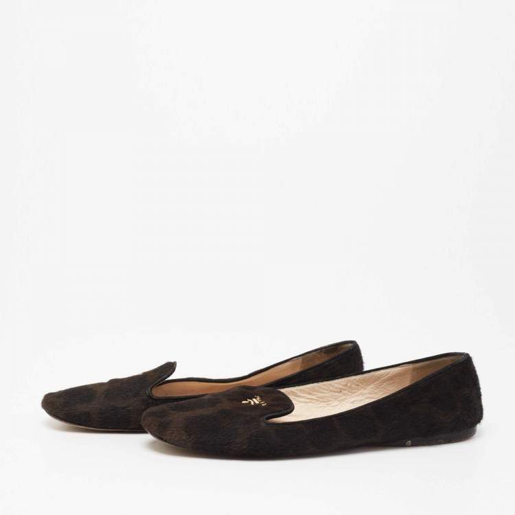 Pre Owned Prada Dark Brown/Black Calf Hair Smoking Slippers Size 40