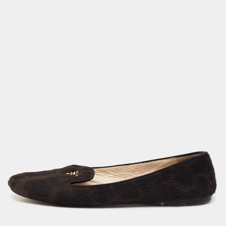 Pre Owned Prada Dark Brown/Black Calf Hair Smoking Slippers Size 40