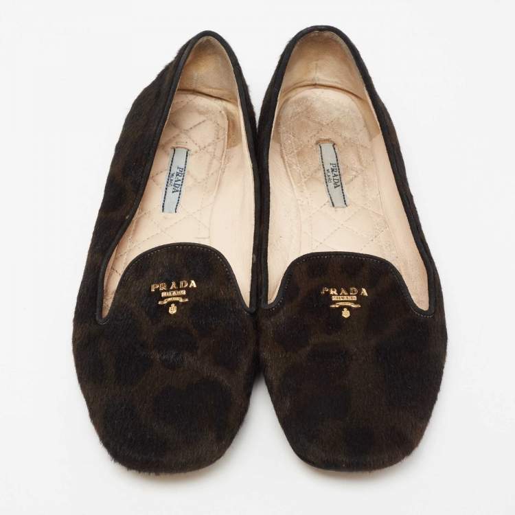 Pre Owned Prada Dark Brown/Black Calf Hair Smoking Slippers Size 40