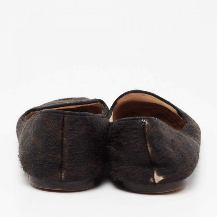 Pre Owned Prada Dark Brown/Black Calf Hair Smoking Slippers Size 40