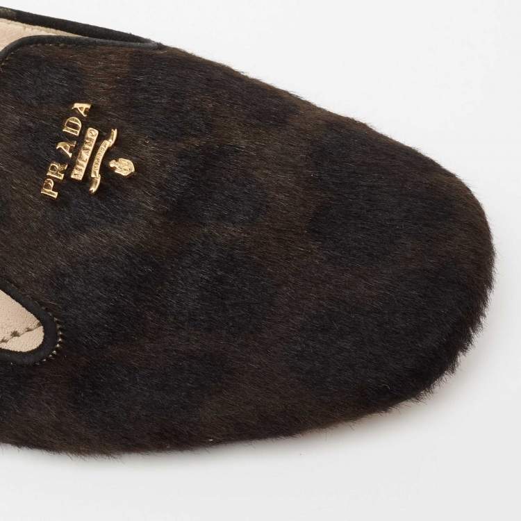 Pre Owned Prada Dark Brown/Black Calf Hair Smoking Slippers Size 40