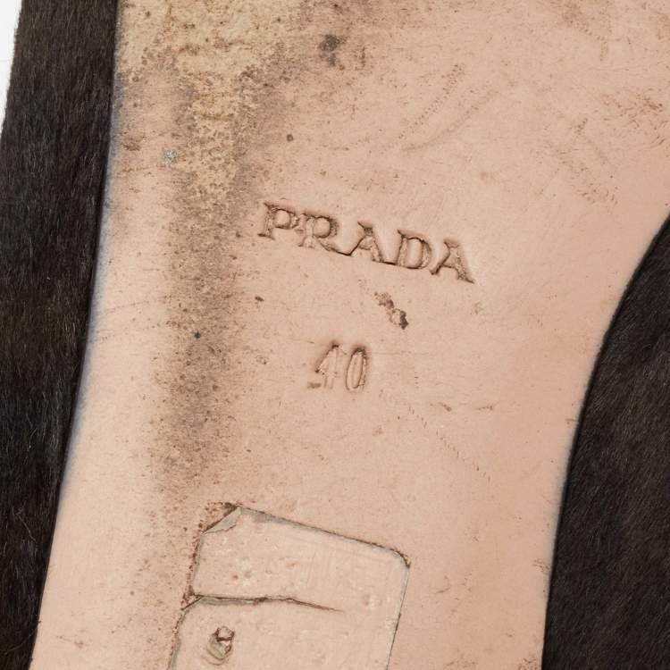 Pre Owned Prada Dark Brown/Black Calf Hair Smoking Slippers Size 40