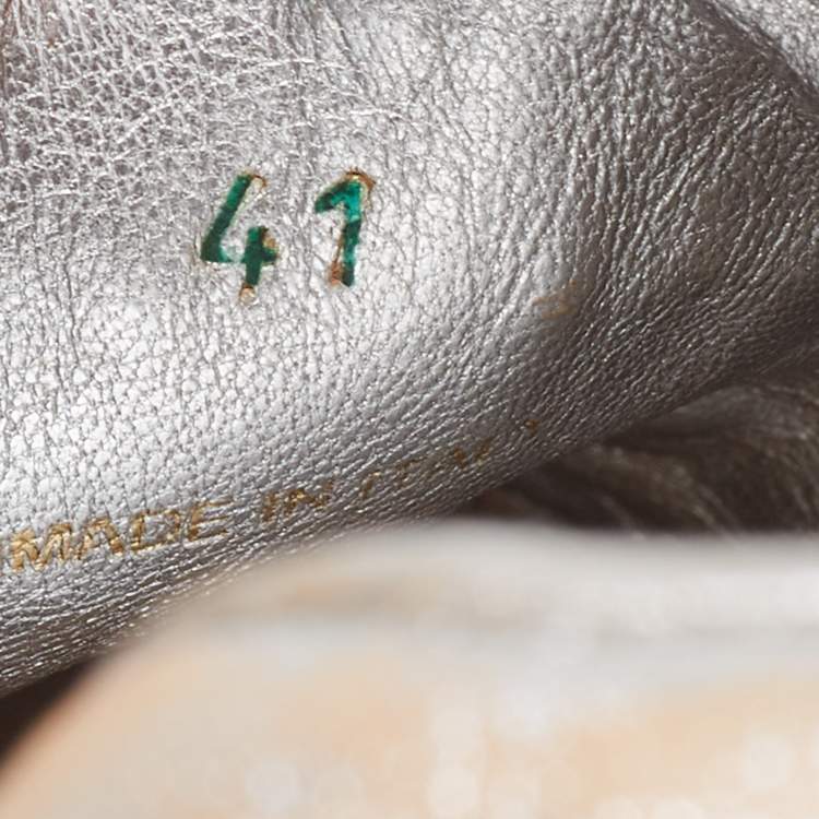 Pre Owned Prada Silver Leather Embellished Slip On Sneakers Size 41