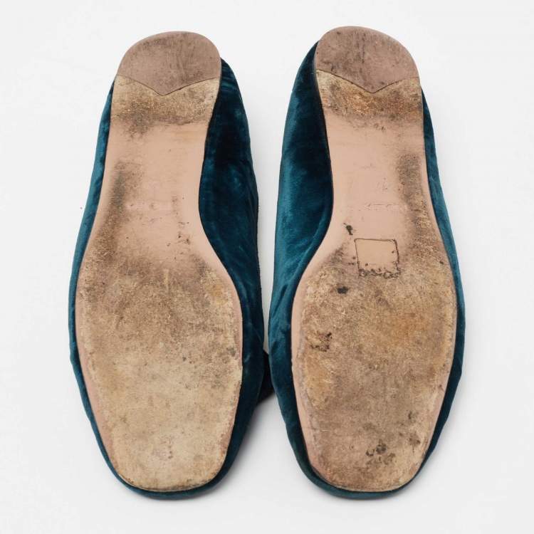 Pre Owned Prada Navy Blue Velvet Bows Ballet Flats  Size 39