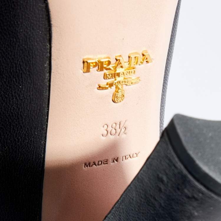 Pre Owned Prada Black Leather Studded Mid-Calf Length Boots Size 38.5