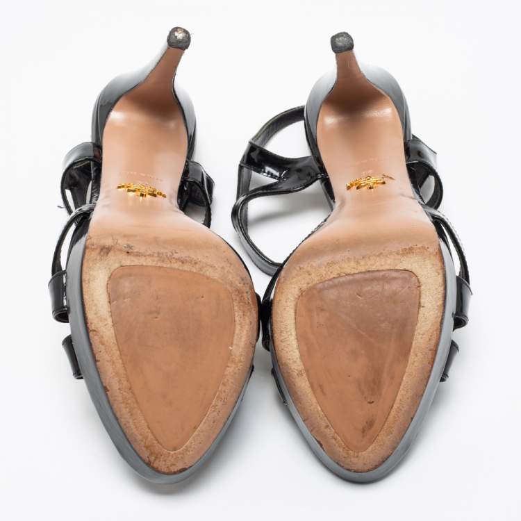 Pre Owned Prada Black Patent Leather Platform Strappy Sandals Size 39
