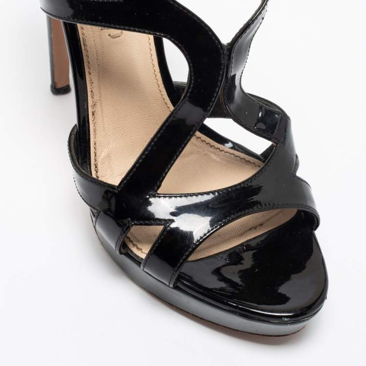 Pre Owned Prada Black Patent Leather Platform Strappy Sandals Size 39