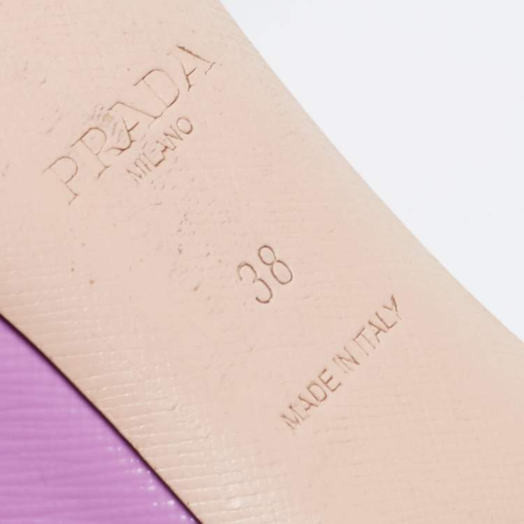 Pre Owned Prada Purple/White Saffiano Patent Leather Bow Cap Toe Ballet Flats Size 38