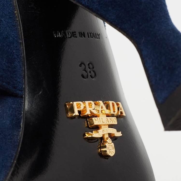 Pre Owned Prada Blue Suede Crystal Embellished Ankle Strap Sandals Size 38