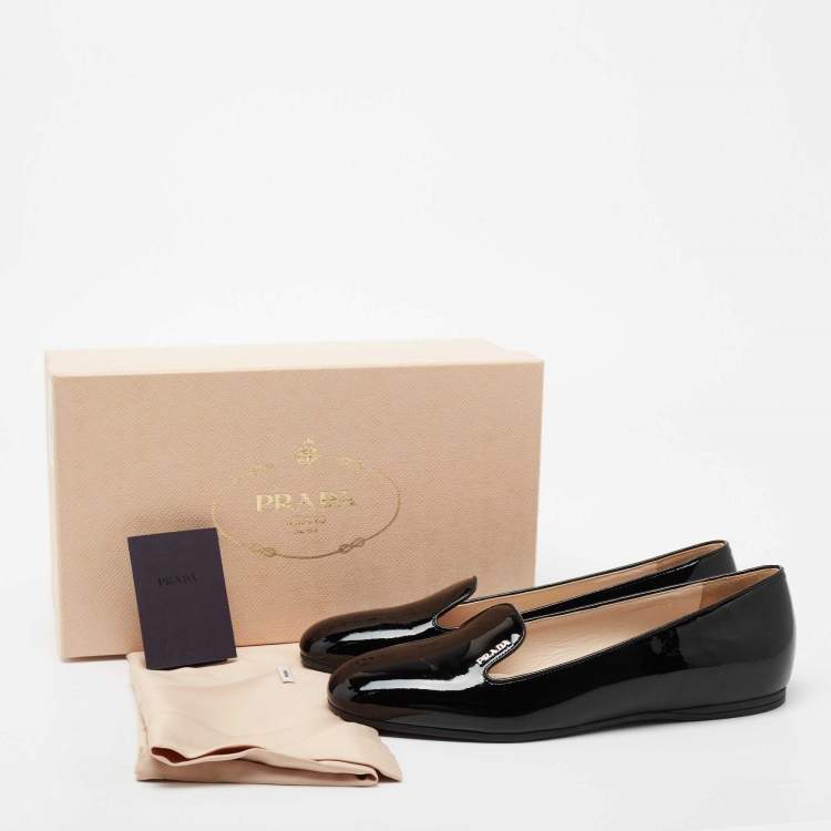 Pre Owned Prada Black Patent Leather Slip On Smoking Slippers Size 39