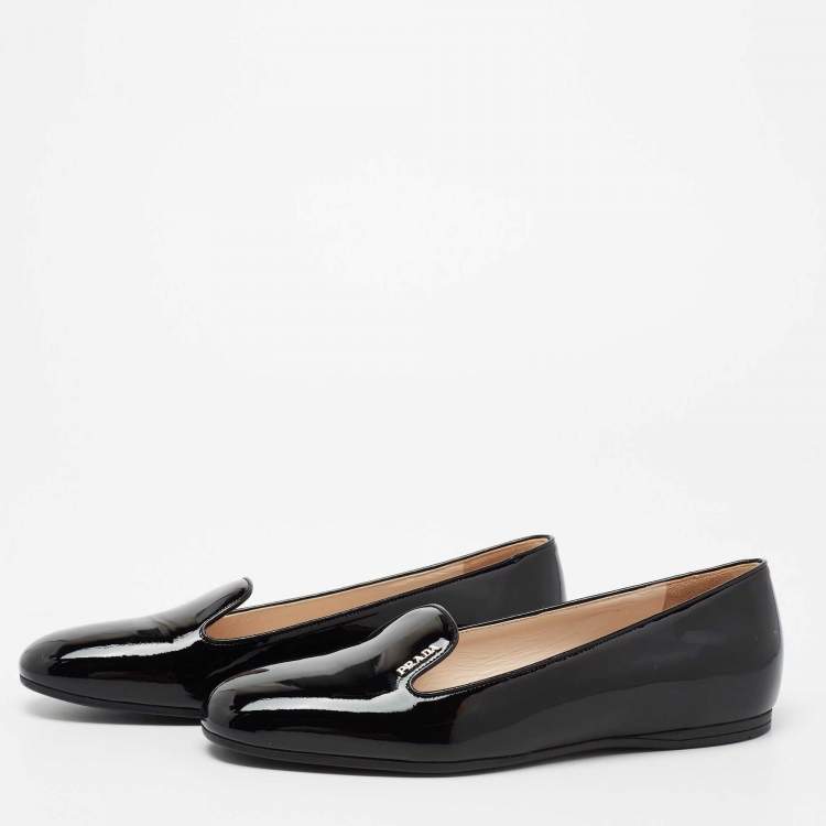 Pre Owned Prada Black Patent Leather Slip On Smoking Slippers Size 39