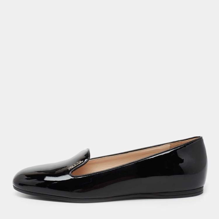 Pre Owned Prada Black Patent Leather Slip On Smoking Slippers Size 39