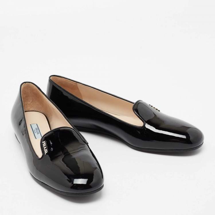 Pre Owned Prada Black Patent Leather Slip On Smoking Slippers Size 39