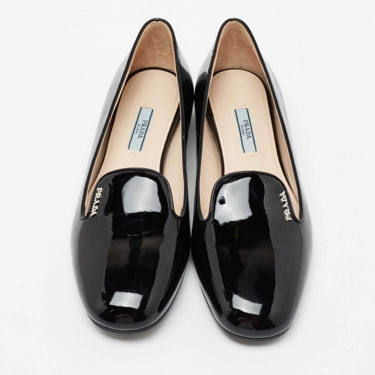 Pre Owned Prada Black Patent Leather Slip On Smoking Slippers Size 39