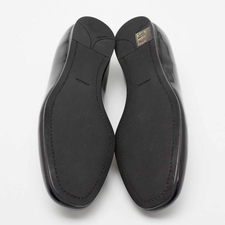 Pre Owned Prada Black Patent Leather Slip On Smoking Slippers Size 39